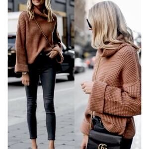 Free People Size S PARK CITY PULLOVER IN TERRACOTTA Brown Waffle Texture Sweater